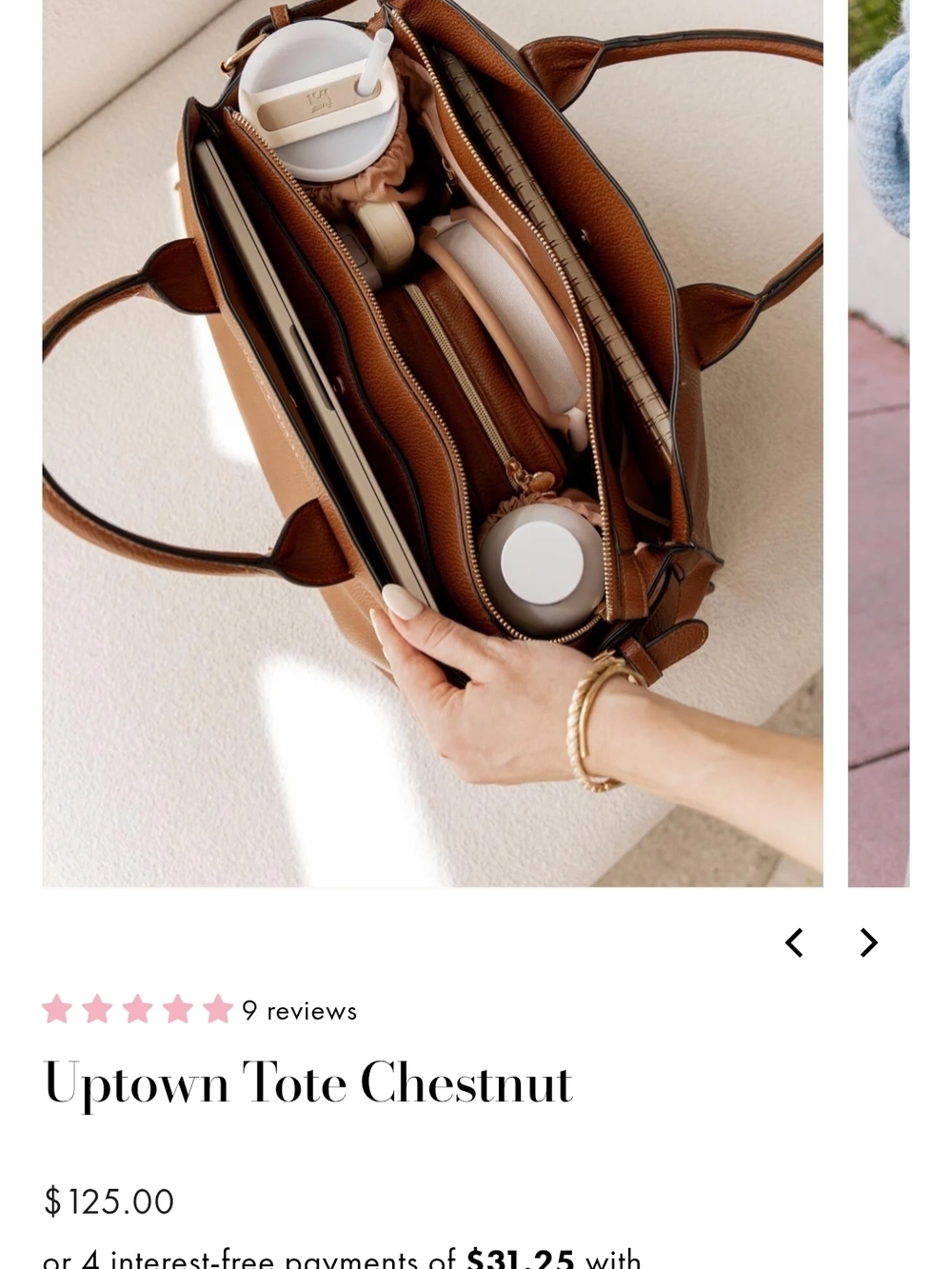 Poppy & Peonies Chestnut Leather Tote - Picture 3 of 4